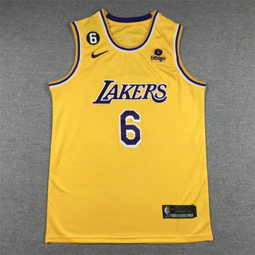 NBA 6 James Lakers Maillot jaune avec logo 6 brodé